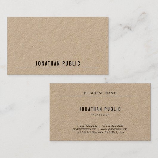 Kraftpapier Modernes Elegantes Berufliches Top Visitenkarte (Vorne/Hinten)