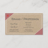 Kraftpapier Rustikal, Vintag rosa, beige handgefer Visitenkarte (Rückseite)