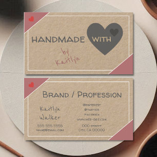 Kraftpapier Rustikal Vintage Rosa Beige Handgefert Visitenkarte