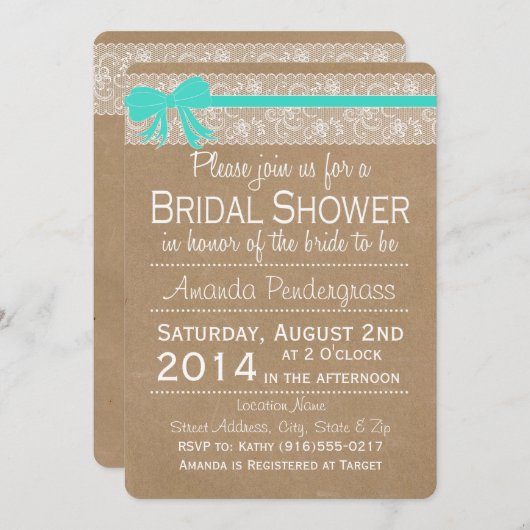 Kraftpapier-Spitze-Brautparty-Einladung Einladung (Vorne/Hinten)