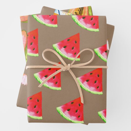 Kraftpapier Tropencocktails Guava Wassermelone Geschenkpapier Set (Beispiel)