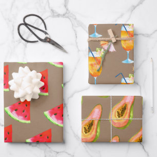 Kraftpapier Tropencocktails Guava Wassermelone Geschenkpapier Set