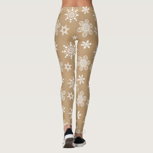 Kraftpapier Weißschneeflocken Muster ID589 Leggings (Rückseite)
