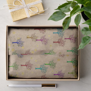 Kraftpapiere Trees Gold Stars Tissue Paper Seidenpapier