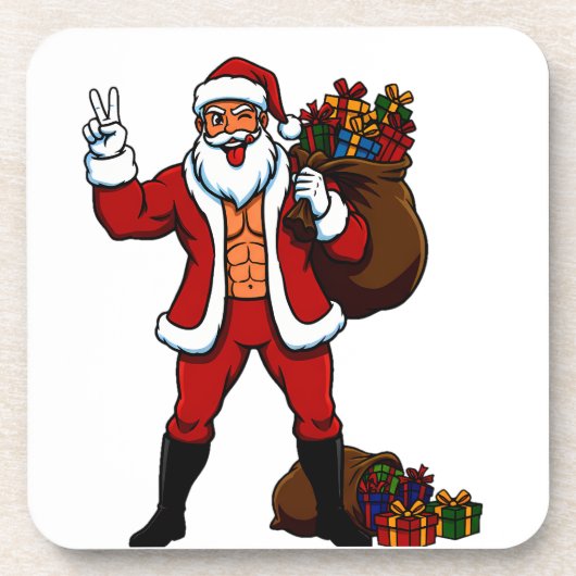 Kraftprotz-Weihnachtsmann Friedenszeichen! Zerriss Getränkeuntersetzer (Vorderseite)