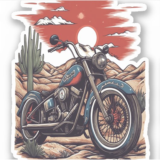 Kraftrad im Wüstenkaktus Western Set (2) Aufkleber (Vorderseite)