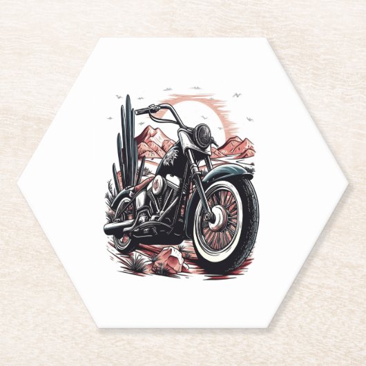 Kraftrad im Wüstenkaktus Western Set (3) Untersetzer (Vorderseite)