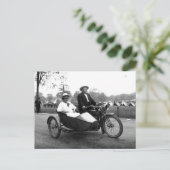 Kraftrad mit Vintagem Foto mit Beiwagen Postkarte (Stehend Vorderseite)