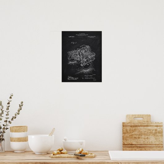 Kraftrad-Side-Car 1885 Patentkhalkboard Poster (Küche)