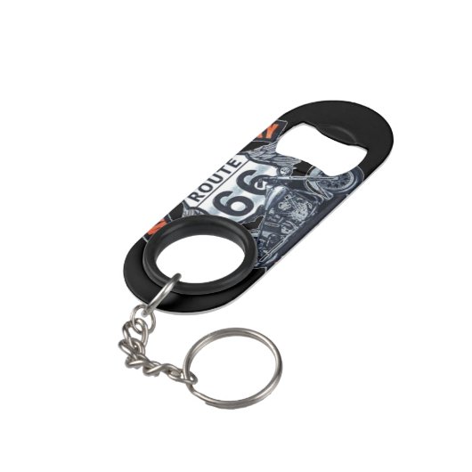 Krafträder und Route 66 Mini Flaschenöffner (Rückseite Schrägansicht)