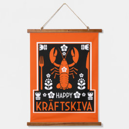Kräftskiva - Schwedisches Krakischefisch-Party Wandteppich Mit Holzrahmen