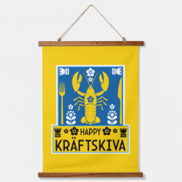 Kräftskiva - Schwedisches Krakischefisch-Party Wandteppich Mit Holzrahmen