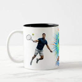 Kraftvoller Tennisspieler Aufschlag Sport Action B Zweifarbige Tasse