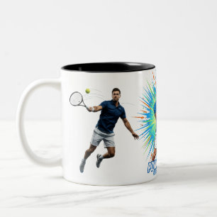 Kraftvoller Tennisspieler Aufschlag Sport Action B Zweifarbige Tasse