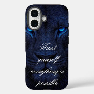 Kraftvolles blaues Löwen-Motivations-iPhone-Hinter iPhone 16 Hülle