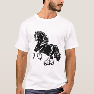 Kraftvolles Shire-Pferd Schwarz-Weiß-Illustration T-Shirt