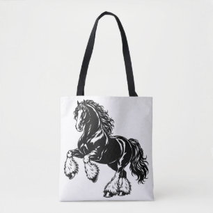 Kraftvolles Shire-Pferd Schwarz-Weiß-Illustration Tasche