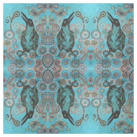 Krähe auf blauem Gewebe Stoff (Muster)