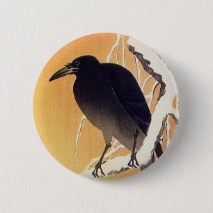 Krähe auf einem Ast von Ohara Koson Vintage Button