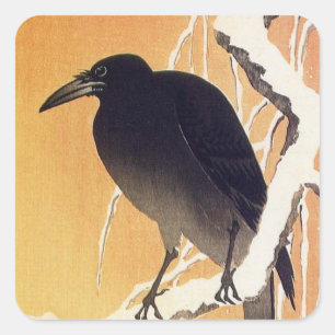 Krähe auf einem Ast von Ohara Koson Vintage Quadratischer Aufkleber