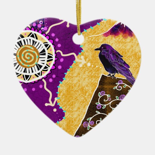 Krähe auf einem Buch Keramikornament (Vorne)