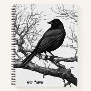 Krähe auf kahlen Winterzweigen Journal Notizblock