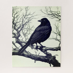 Krähe auf kahlen Winterzweigen Puzzle