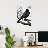 Krähe auf kahlen Winterzweigen sitzend Poster (Heimbüro)
