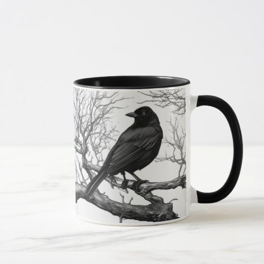 Krähe auf kahlen Winterzweigen sitzend Tasse (Rechts)
