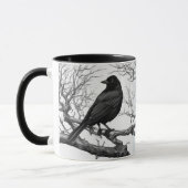 Krähe auf kahlen Winterzweigen sitzend Tasse (Links)