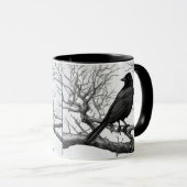 Krähe auf kahlen Winterzweigen sitzend Tasse (VorderseiteRechts)