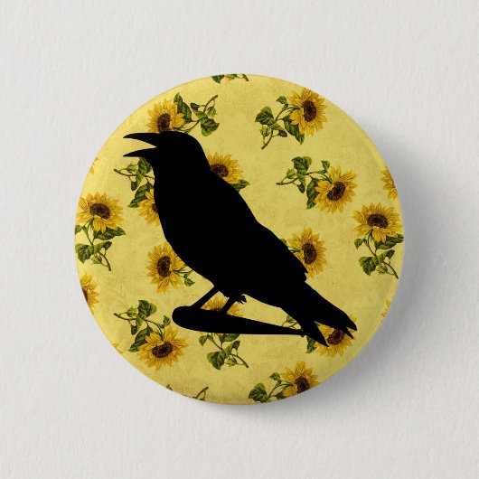 Krähe auf Sonnenblumen Button (Vorderseite)