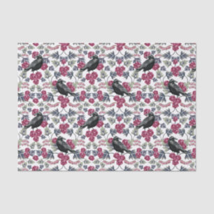 Krähe, blutendes Herz u. Rosen-Blumenmuster Seidenpapier
