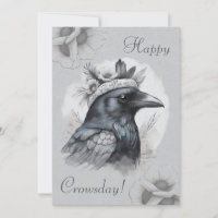 Krähe Crow Rabe Portrait Blumen Karte