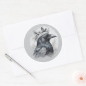 Krähe Crow Rabe Portrait Blumen Vogel Portrait Runder Aufkleber (Umschlag)