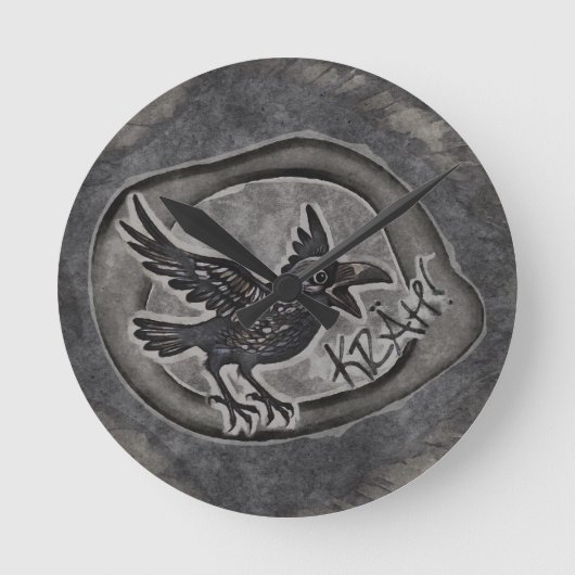 Krähe Crow Rabe ruft KRÄH! Runde Wanduhr (Vorderseite)