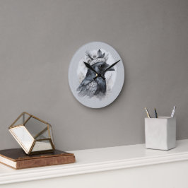 Krähe Crow Rabe Vogel Portrait ohne Ziffern Runde Wanduhr