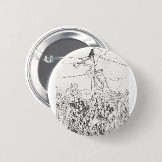 Krähe, die auf einer Power-Linie | Button sitzt (Vorne & Hinten)