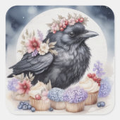 Krähe Geburtstag Party Feier Cupcakes Blumen Quadratischer Aufkleber (Vorderseite)