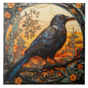 Krähe inspirierter Vogel mit Bernstein-Glaseffekt Fliese