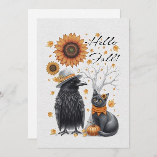 Krähe & Katze Herbst Thanksgiving Karte Grußkarte (Vorne/Hinten)