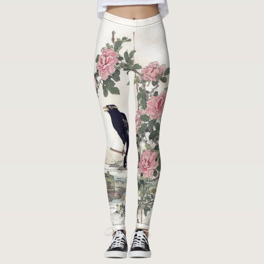 Krähe mit Blume Leggings (Vorderseite)