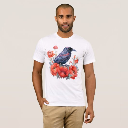 Krähe mit Mohn T-Shirt (Vorne ganz)