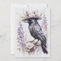 Krähe Rabe Crow mit Hut und Blumen Watercolor