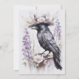 Krähe Rabe Crow mit Hut und Blumen Watercolor Feiertagskarte