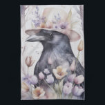 Krähe Rabe Crow mit Hut und Blumen Watercolor Geschirrtuch<br><div class="desc">Krähen werden zumeist in recht düsteren Szenen abgebildet. Höchste Zeit,  um sie auch von ihrer farbenfrohen und fröhlichen Seite zu zeigen!</div>