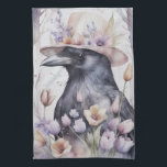Krähe Rabe Crow mit Hut und Blumen Watercolor Geschirrtuch<br><div class="desc">Krähen werden zumeist in recht düsteren Szenen abgebildet. Höchste Zeit,  um sie auch von ihrer farbenfrohen und fröhlichen Seite zu zeigen!</div>