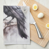 Krähe Rabe Crow mit Hut und Blumen Watercolor Geschirrtuch (Viertel Falte)