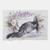 Krähe Rabe Crow mit Hut und Blumen Watercolor Geschirrtuch (Horizontal)