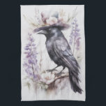 Krähe Rabe Crow mit Hut und Blumen Watercolor Geschirrtuch<br><div class="desc">Krähen werden zumeist in recht düsteren Szenen abgebildet. Höchste Zeit,  um sie auch von ihrer farbenfrohen und fröhlichen Seite zu zeigen!</div>